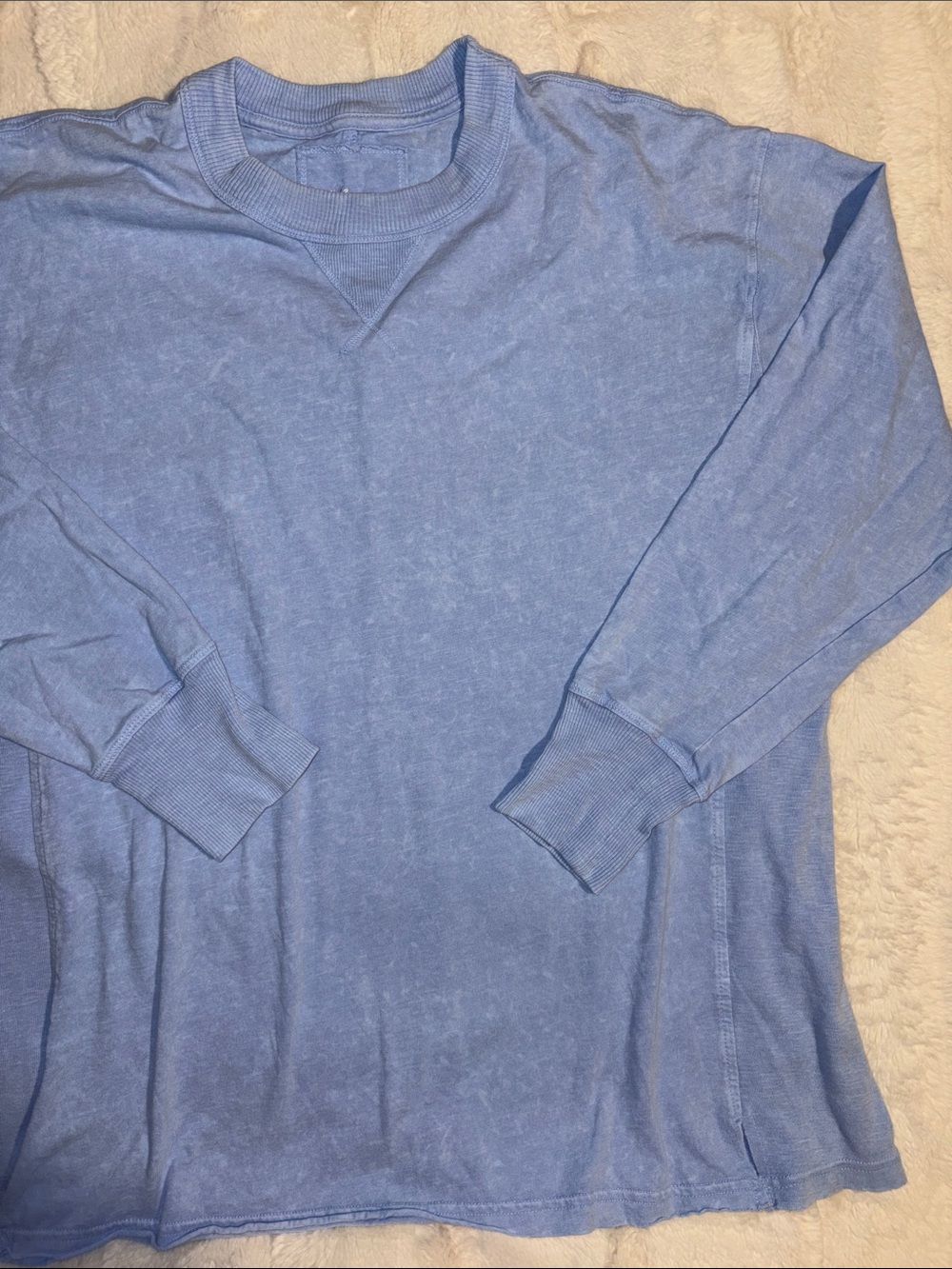 Aerie Light Blue Oversized Seriously lived in Long-Sleeve Crewneck Shirt Sz S - Picture 3 of 5